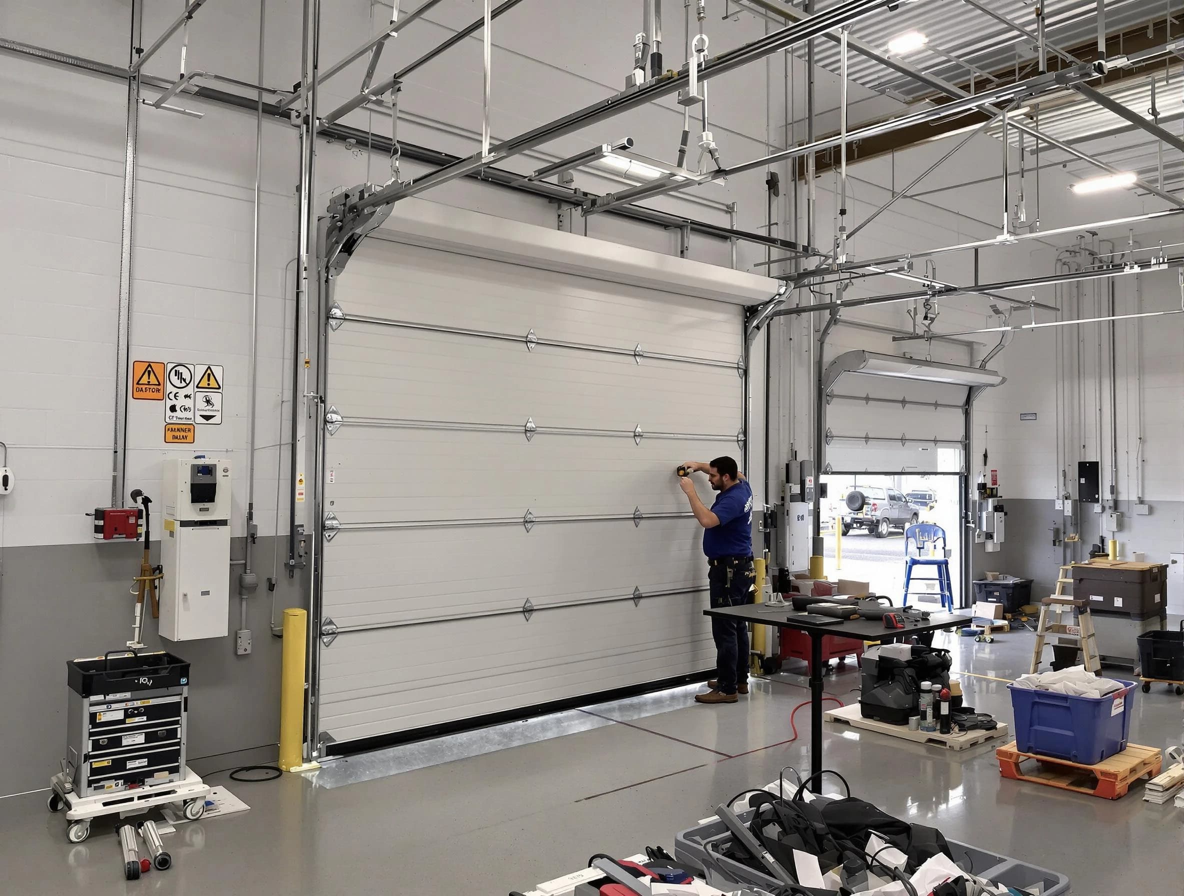 Commercial garage door repair being performed by Wyndham Garage Door Repair expert in Wyndham
