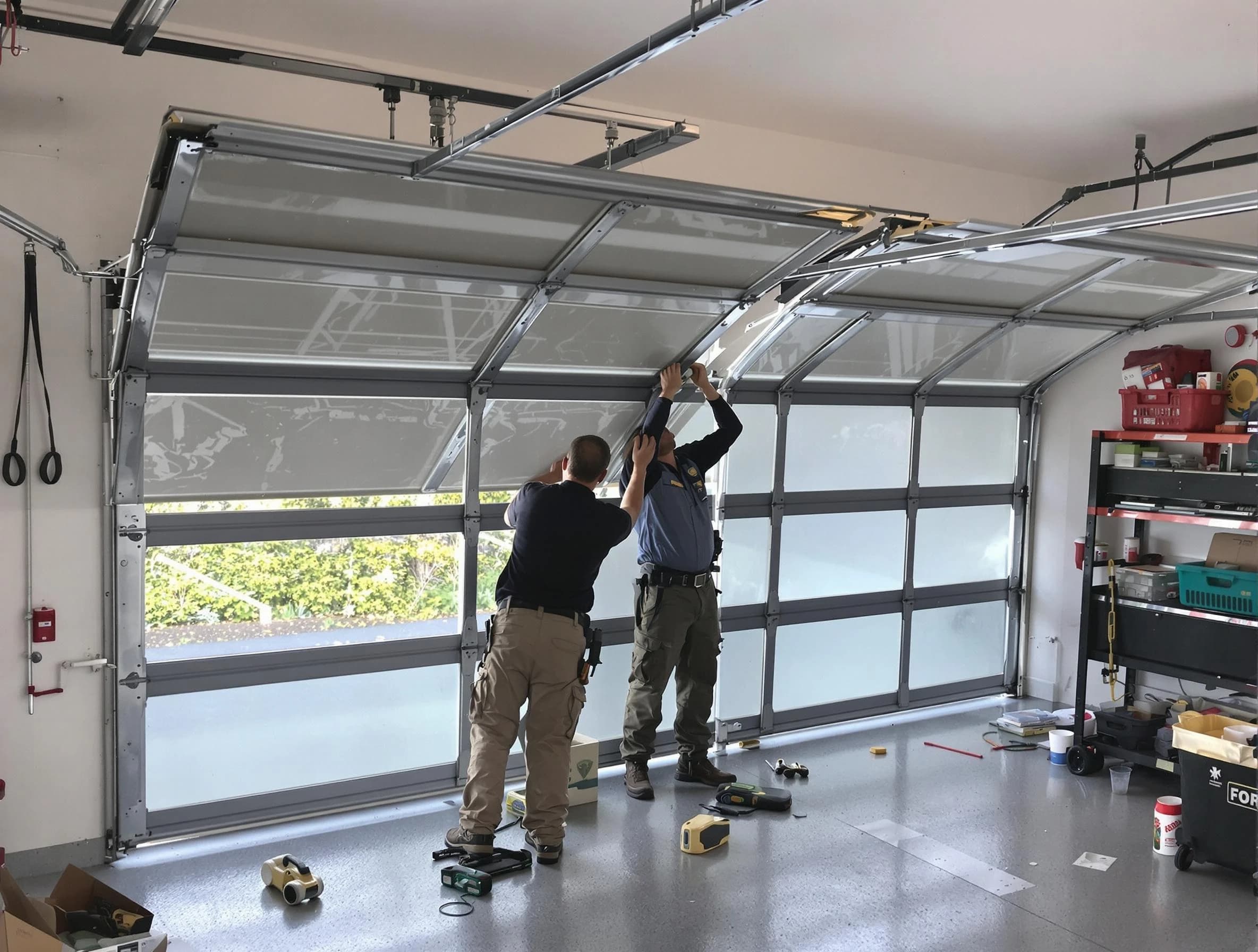 Wyndham Garage Door Repair expert performing precise panel replacement on Wyndham garage door