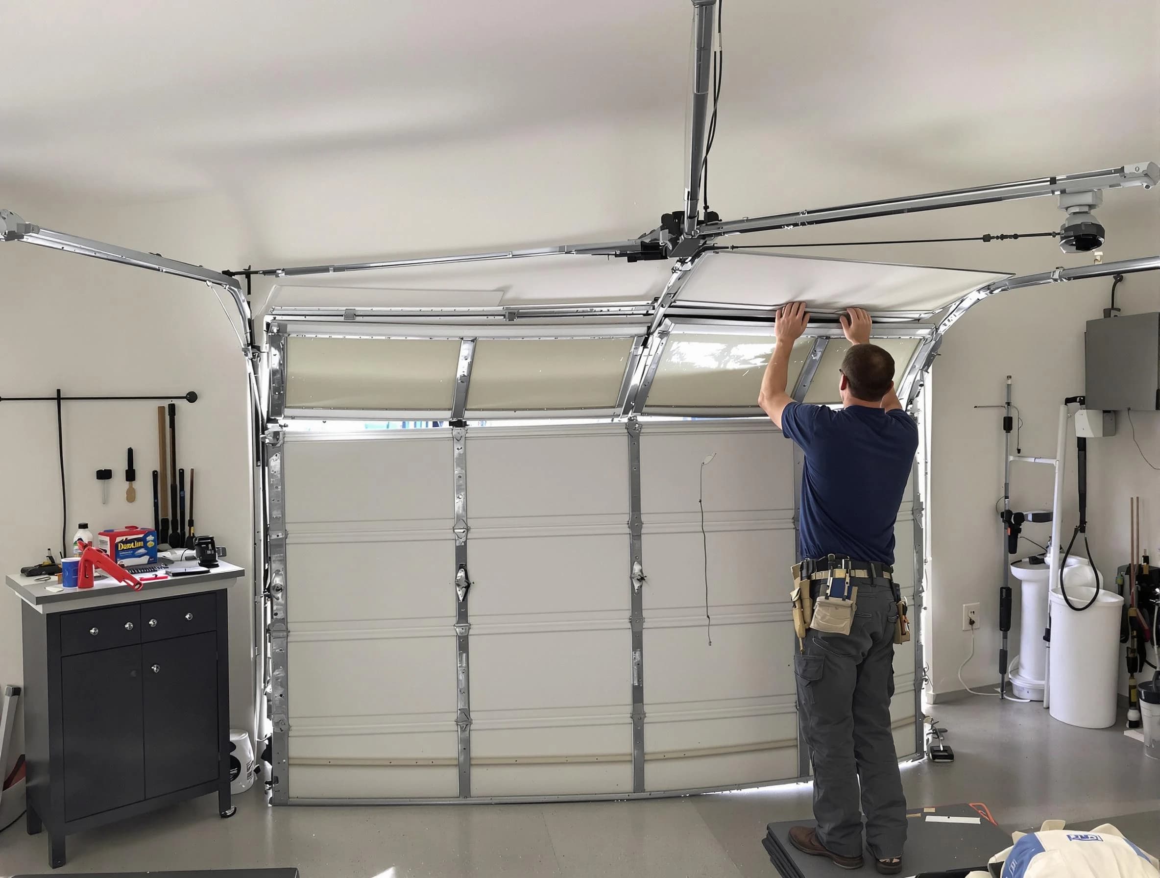 Wyndham Garage Door Repair specialist performing precise section replacement on Wyndham garage door