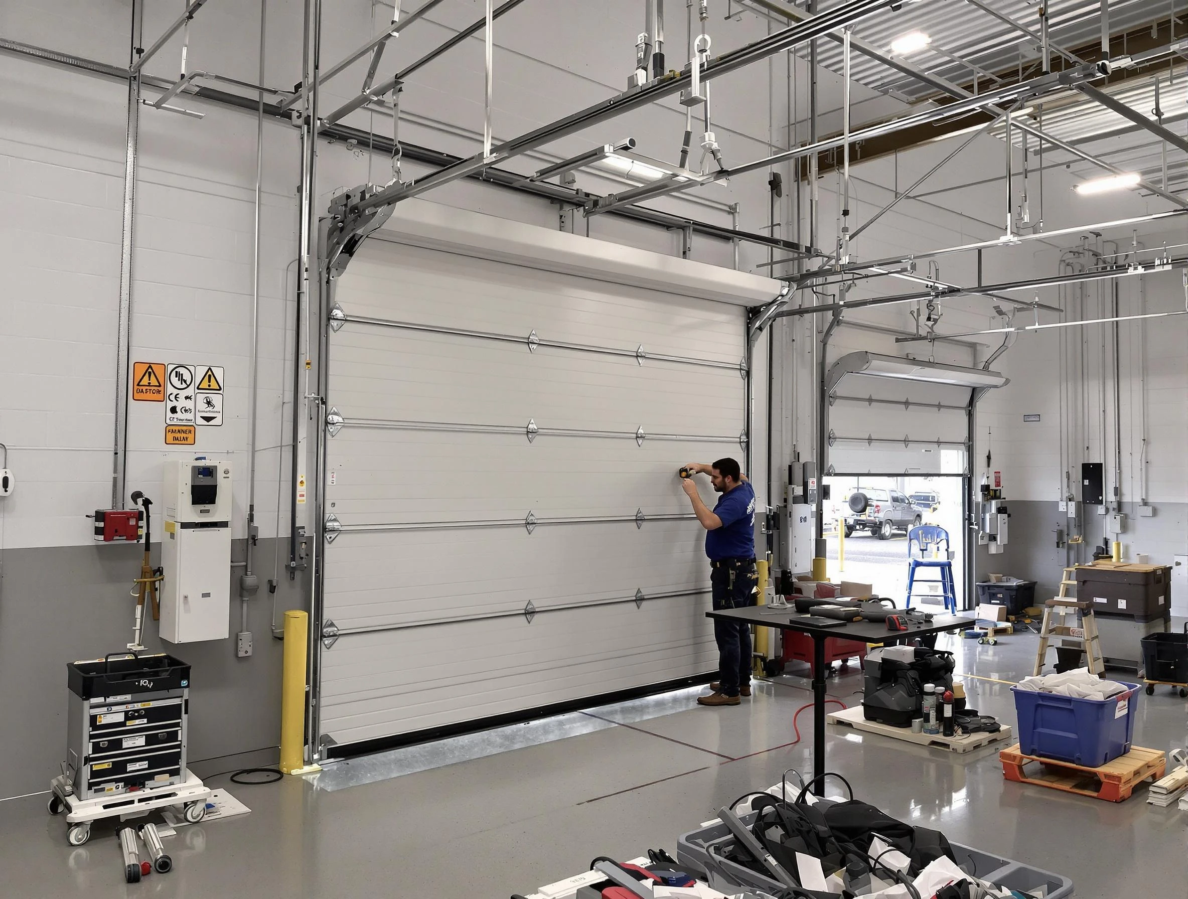 Commercial garage door repair being performed by Wyndham Garage Door Repair expert in Wyndham