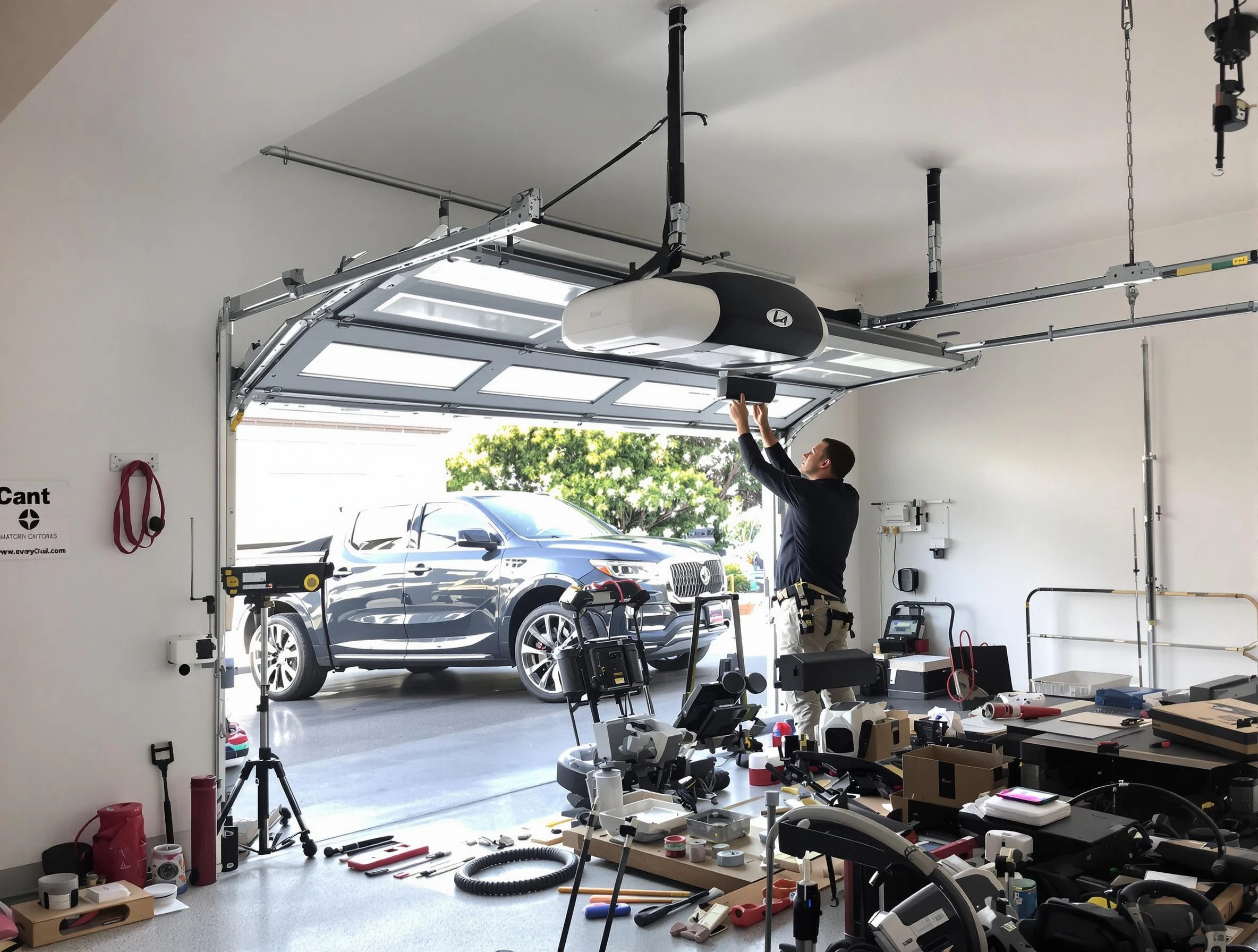 Wyndham Garage Door Repair specialist installing smart garage door opener system in Wyndham home