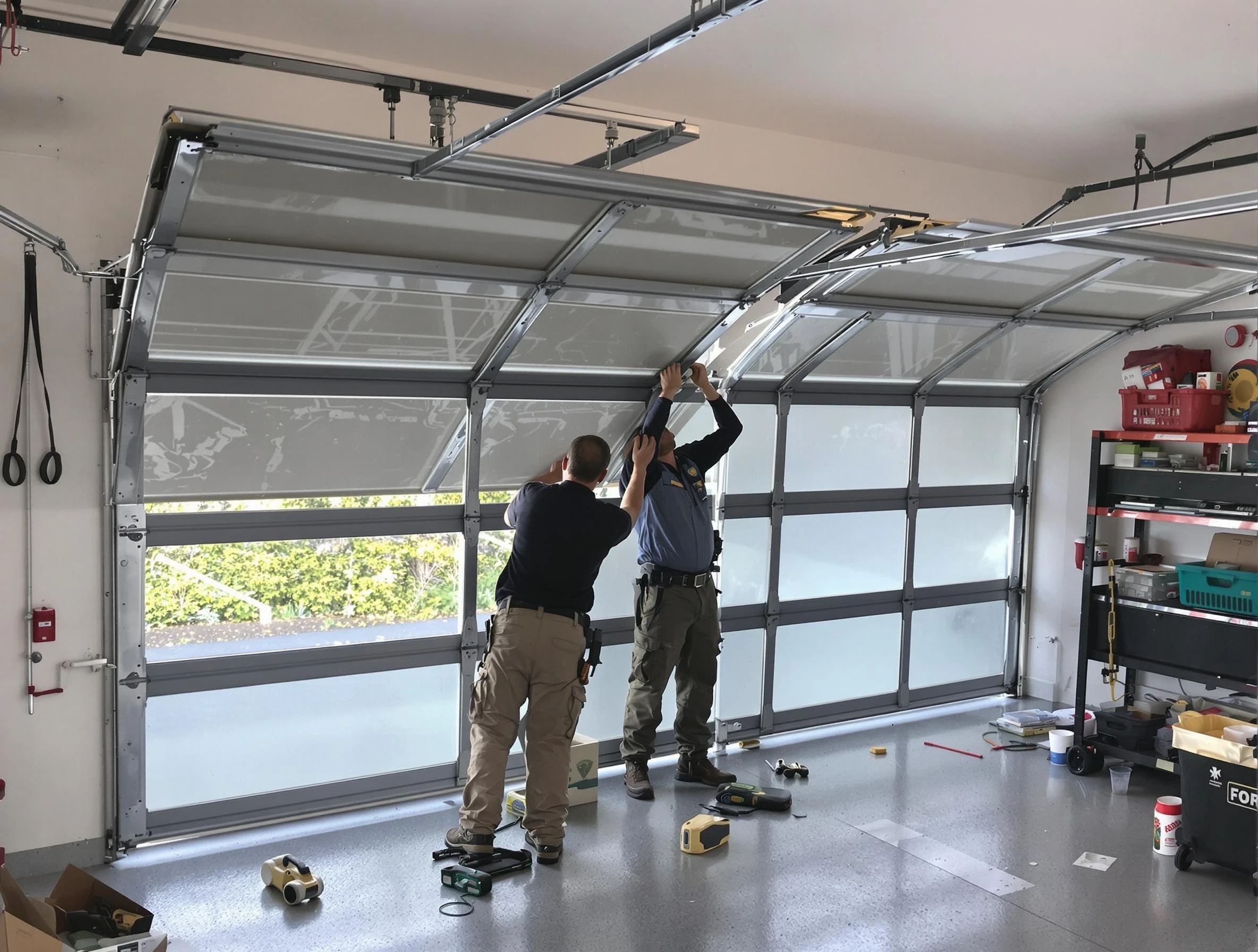 Wyndham Garage Door Repair expert performing precise panel replacement on Wyndham garage door