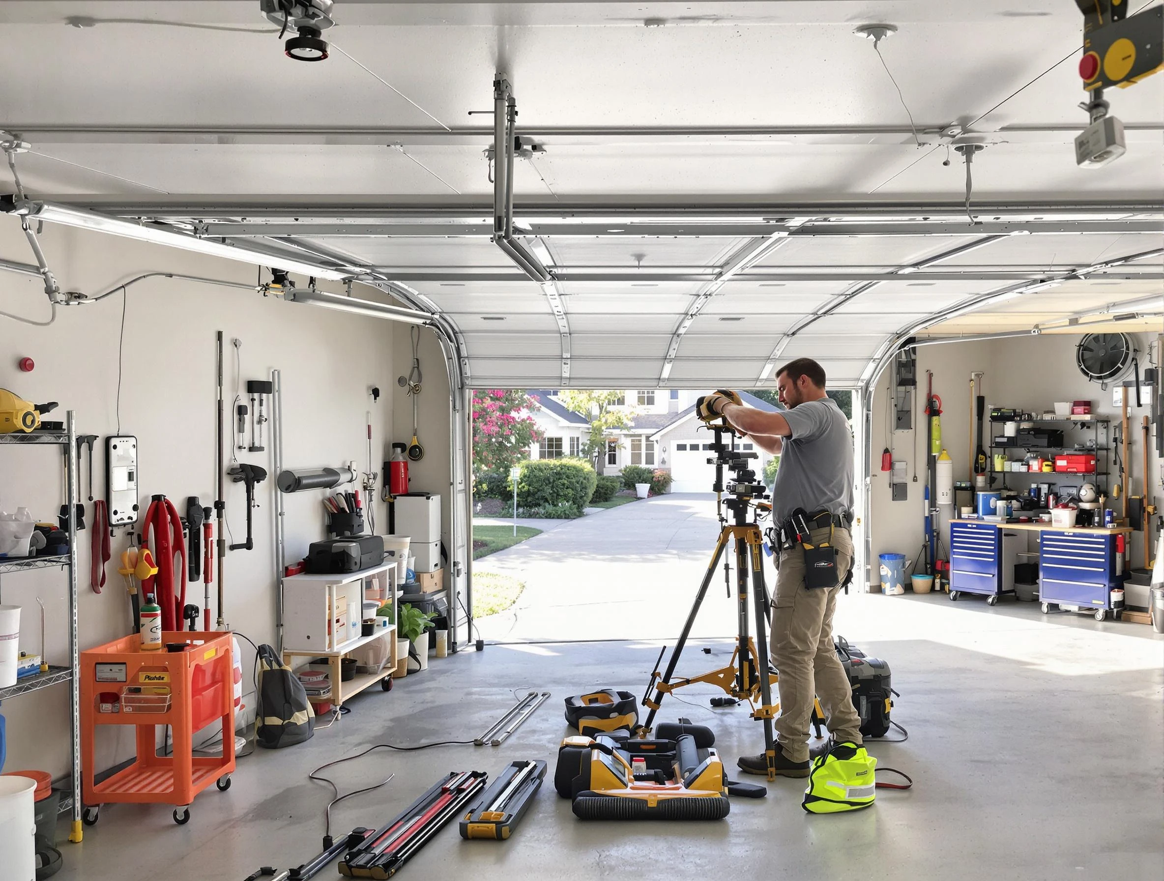 Wyndham Garage Door Repair specialist performing laser-guided track alignment in Wyndham